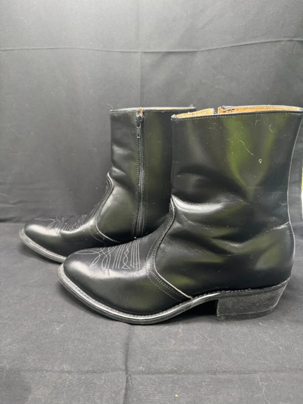 Vintage Men's Black Western Leather Side Zip Ankle Boots Size 8.5 Made in USA
